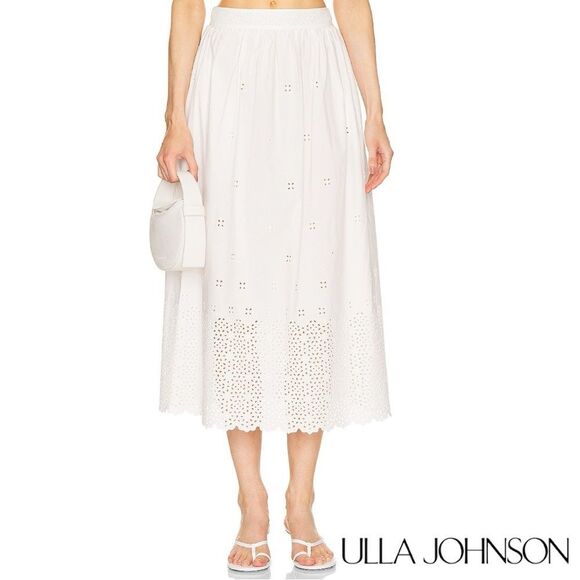 Ulla Johnson **NWT** Marisol Eyelet A Line Cotton Midi Skirt in Cowrie White - Picture 1 of 15